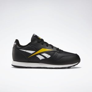 Adidasy Dziecięce Reebok Classic Leather Czarne/Białe/Głęboka Zielone Żółte PL 62KCWXE